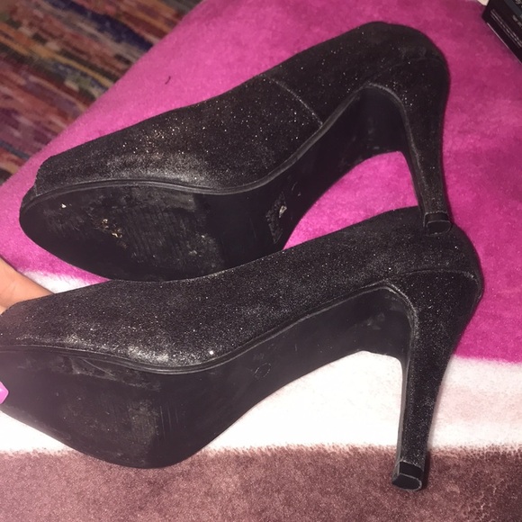 🩵3/$20🩵 BLACK SPARKLY GLAM PUMPS HEELS PEEP TOE - Picture 3 of 3